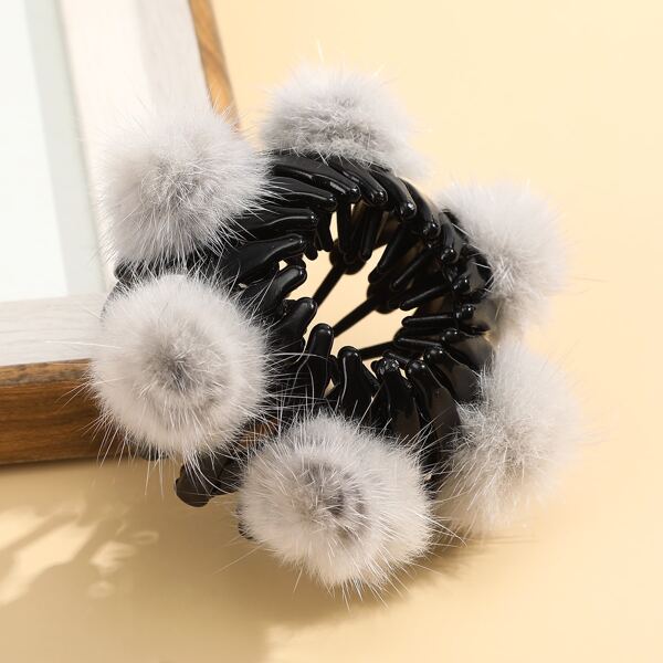 

Pom Pom Decor Adjustable Hair Clip, Grey