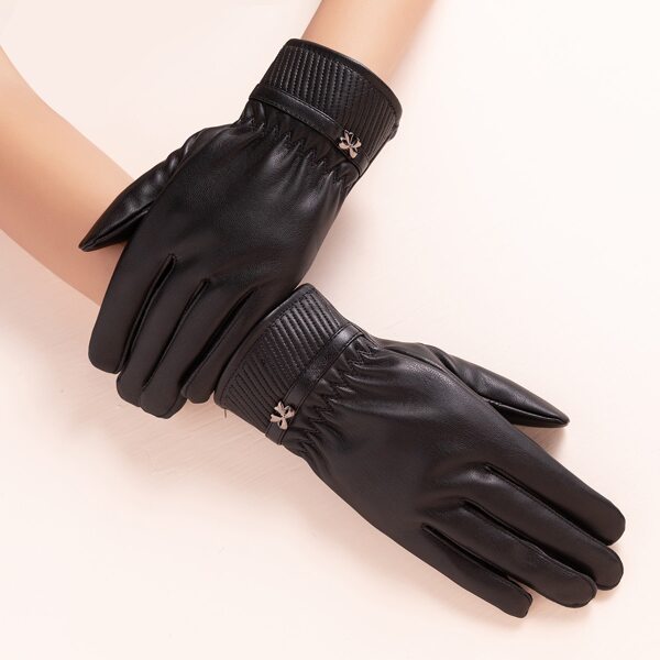 

Bow Decor Gloves, Black