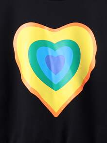 Girls Heart Print Drop Shoulder Sweatshirt - Black - View 3