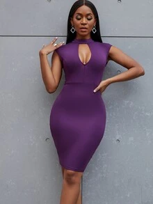SHEIN SXY Contrast Lace Cut Out Bodycon Dress - Purple - View 2