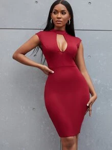SHEIN SXY Contrast Lace Cut Out Bodycon Dress - Burgundy - View 5