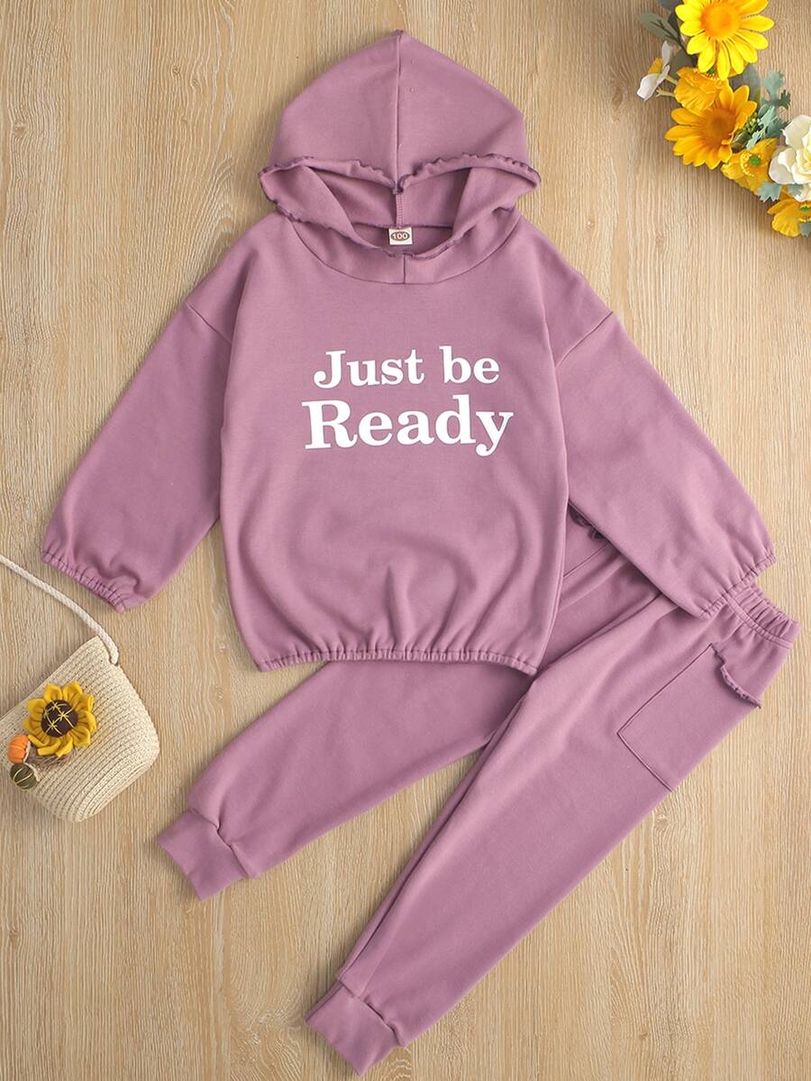 Bộ thời trang bé gái Xù nhỏ Túi Slogan Giải trí - Màu tím - Xem 1