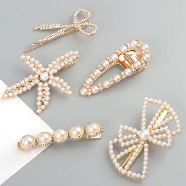 

5pcs Faux Pearl Decor Hair Clip, Multicolor