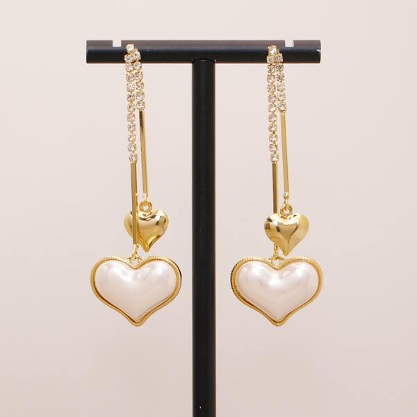 

Double Heart Drop Earrings, Gold