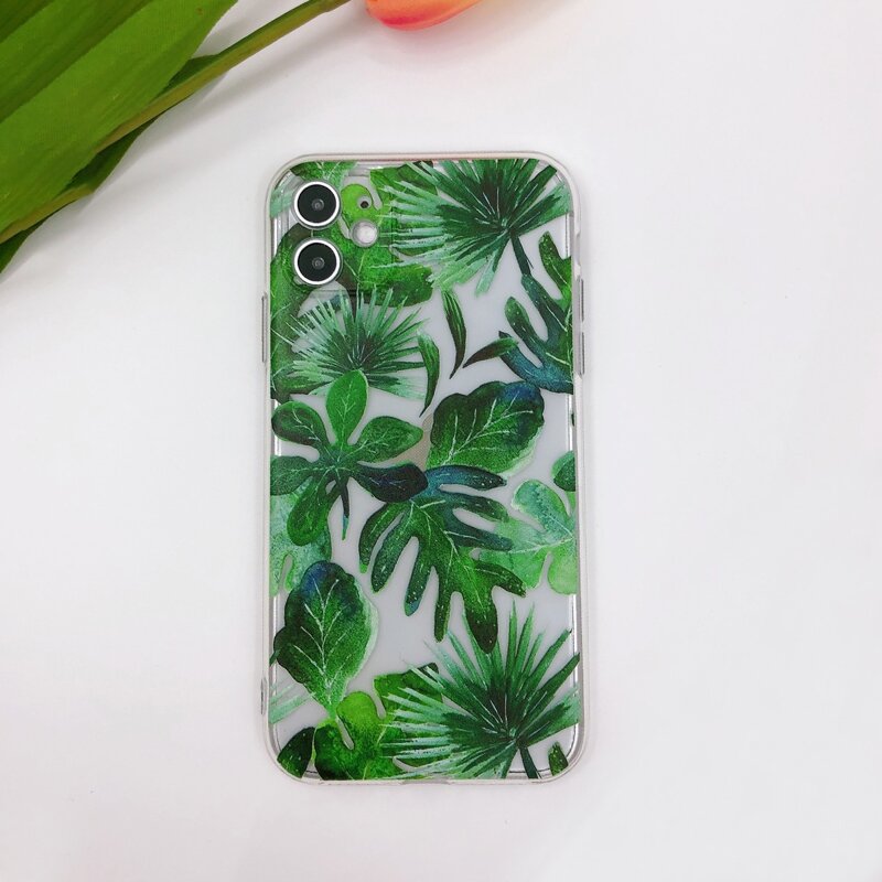 

Leaf Pattern Clear Phone Case, Multicolor