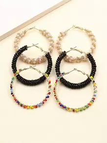 3 pares Pendientes de aro con cuenta