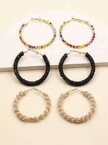 3 pares Pendientes de aro con cuenta