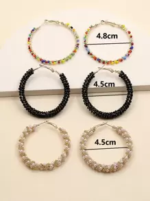3 pares Pendientes de aro con cuenta