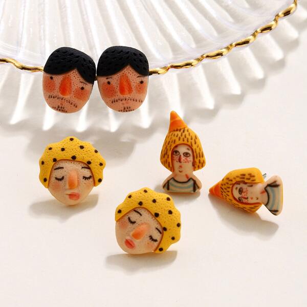 

3pairs Figure Design Stud Earrings, Multicolor