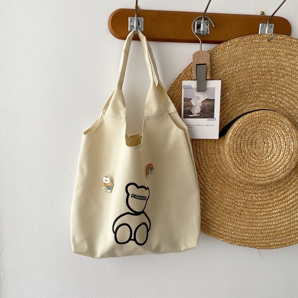 

Cartoon Graphic Shopper Bag, Beige