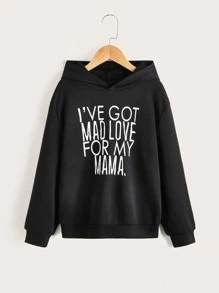 SHEIN Sudadera con hombros caídos y gráfico de eslogan para niño preadolescente - Negro - Ver 1