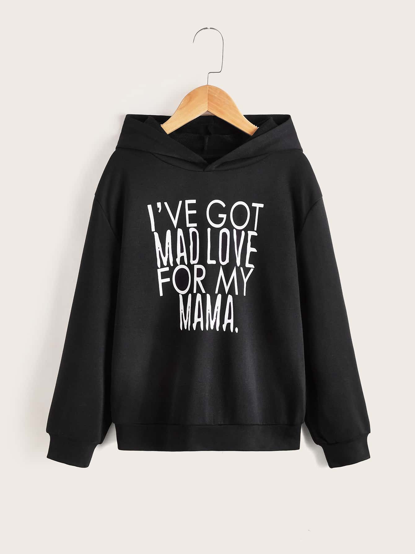 SHEIN Sudadera con hombros caídos y gráfico de eslogan para niño preadolescente - Negro - Ver 1