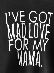 SHEIN Sudadera con hombros caídos y gráfico de eslogan para niño preadolescente - Negro - Ver 3