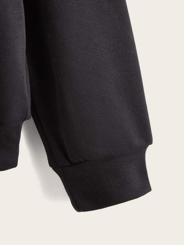 SHEIN Sudadera con hombros caídos y gráfico de eslogan para niño preadolescente - Negro - Añade 4