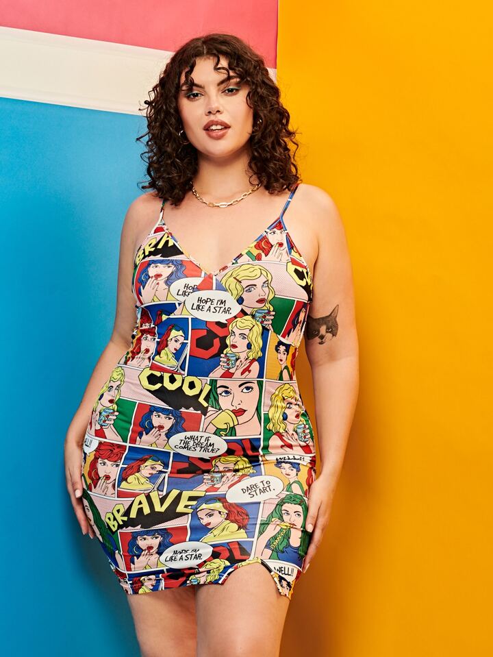 comic print bodycon dress Comic Tube Tank Dress