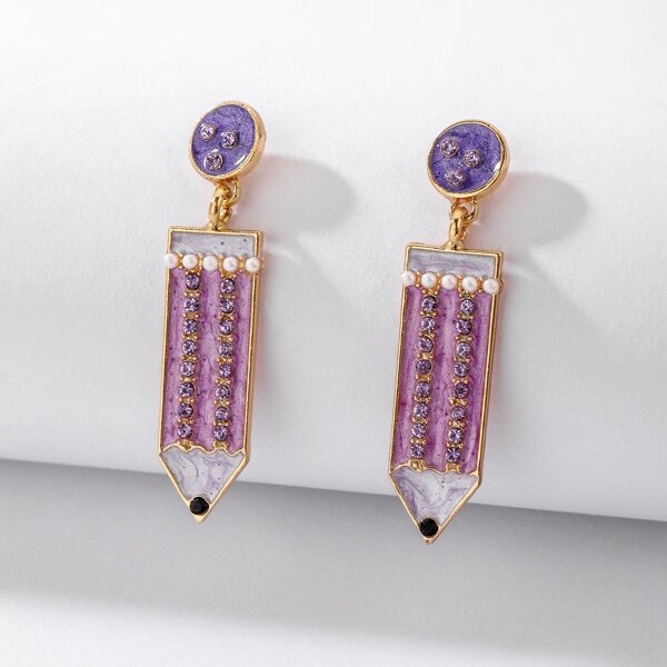 

Pen Design Drop Earrings, Purple