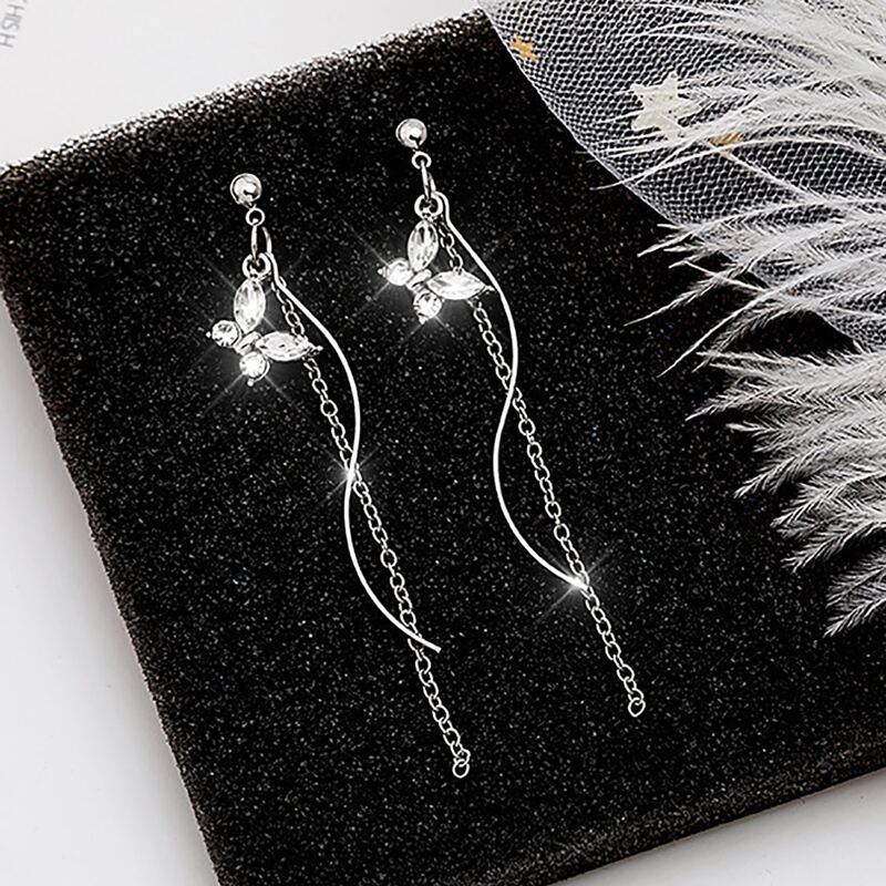 

Butterfly Drop Earrings, Silver