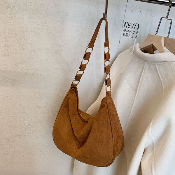 

Suede Large Capacity Shoulder Bag, Brown