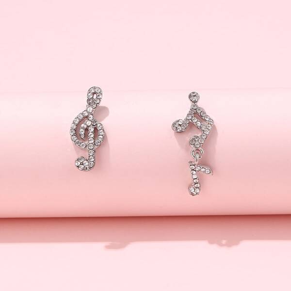

Rhinestone Musical Note Decor Stud Earrings, Silver