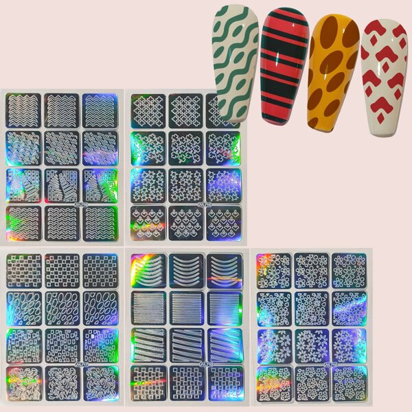 

5sheets Geometric Print Nail Art Template, Multicolor