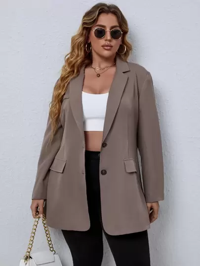 EMERY ROSE Plus Solid Button Through Blazer Graduation,Back To School,Teacher Outfits For Women Fall Cloth For Women Autumn