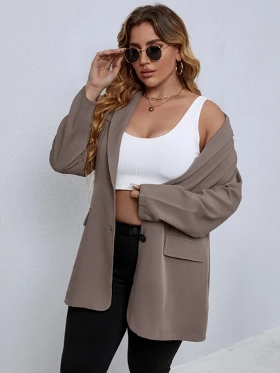 EMERY ROSE Plus Solid Button Through Blazer Graduation,Back To School,Teacher Outfits For Women Fall Cloth For Women Autumn