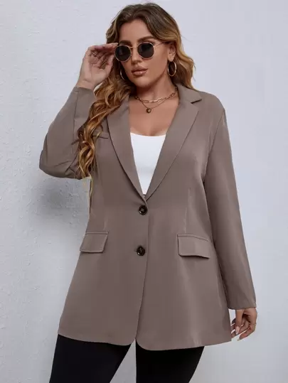 EMERY ROSE Plus Solid Button Through Blazer Graduation,Back To School,Teacher Outfits For Women Fall Cloth For Women Autumn