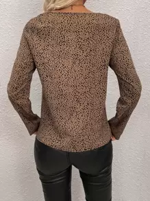 SHEIN Clasi 斑點印花拼接邊襯衫 - 摩卡棕 - 查看 2