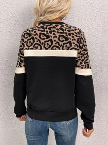 SHEIN LUNE Áo nỉ Khối màu Họa tiết da báo tương phản - Nhiều màu - Xem 2