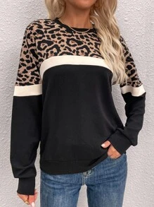 SHEIN LUNE Áo nỉ Khối màu Họa tiết da báo tương phản - Nhiều màu - Xem 6