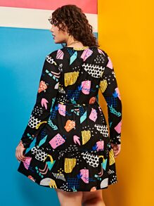 SHEIN Đầm Plus Size Thắt lưng viền lá sen Viên lá sen Tất cả trên in Boho - Nhiều màu - Xem 2