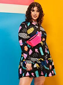 SHEIN Đầm Plus Size Thắt lưng viền lá sen Viên lá sen Tất cả trên in Boho - Nhiều màu - Xem 5