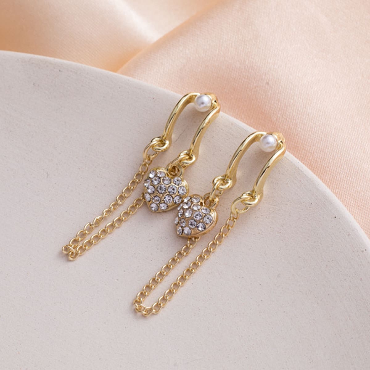 

Rhinestone Heart Drop Earrings, Gold