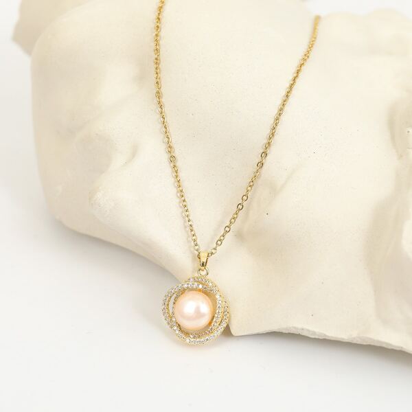 

14K Gold Plated Faux Pearl Charm Necklace