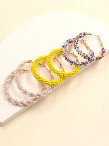 3對珠子裝飾圓耳環 - 彩色 - 查看 1