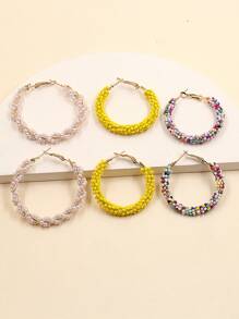 3對珠子裝飾圓耳環 - 彩色 - 查看 2