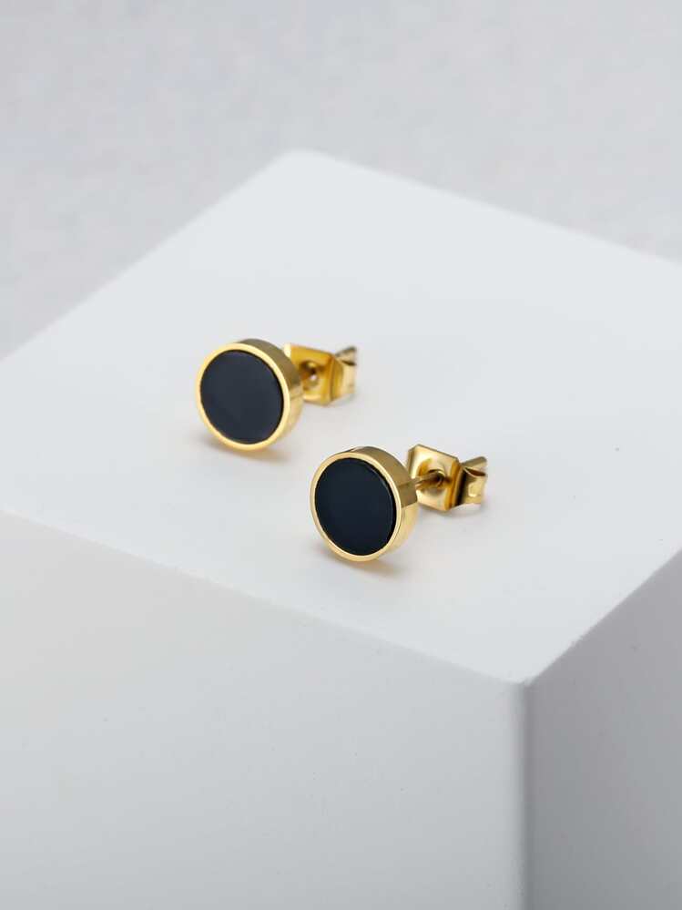 Round Stud Earrings - Yellow Gold - View 1
