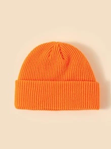 Minimalist Solid Beanie Hat For Winter For Daily Wear Gift For Friend Casual,School - Orange - View 2