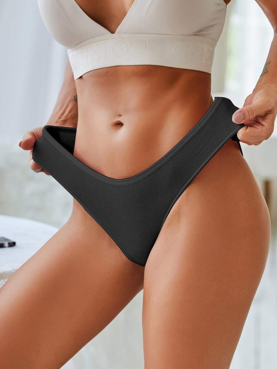 FINETOO 1 pieza Bragas triangulares básicas de jacquard para mujer - Negro - Ver 1