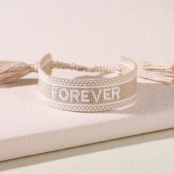 

Letter Embroidery Braided Bracelet, Multicolor
