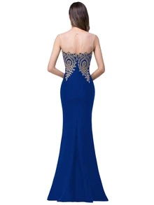 BABYONLINE D.R.E.S.S. Flower Embroidered Cut Out Back Mermaid Hem Dress, Elegant Formal Evening Prom Gown, For Wedding Guest, Graduation, Dinner - Royal Blue - View 2