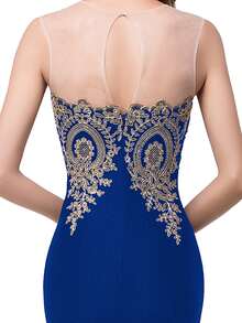 BABYONLINE D.R.E.S.S. Flower Embroidered Cut Out Back Mermaid Hem Dress, Elegant Formal Evening Prom Gown, For Wedding Guest, Graduation, Dinner - Royal Blue - View 3