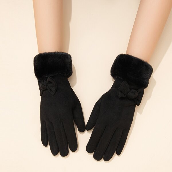 

Bow Decor Gloves, Black
