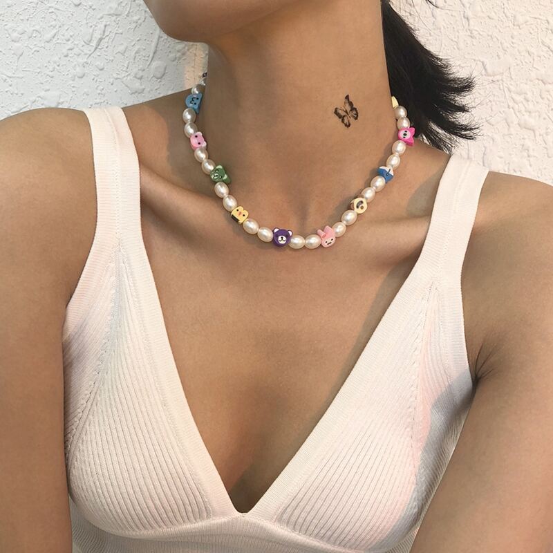 

Cartoon Decor Faux Pearl Beaded Necklace, Multicolor