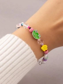 ROMWE Anime Frog Decor Beaded Bracelet - Silver - View 2