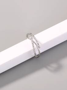 Nooxian 1 chiếc nhẫn hở sang trọng có thể điều chỉnh với đá khối Zirconia, đồng mạ bạch kim giả thanh lịch - Bạc - Xem 5