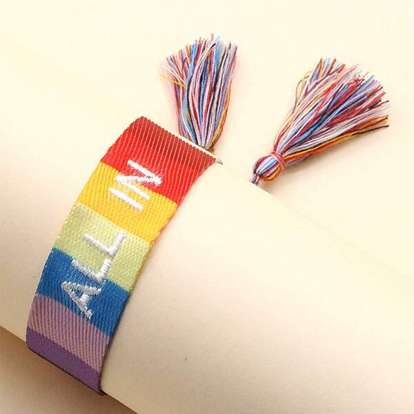 

Letter Embroidery Braided Bracelet, Multicolor