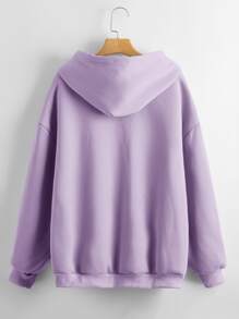 SHEIN LUNE Solid Zip Up Drawstring Hooded Sweatshirt Graduation,Back To School Outfits,Graduation,Teacher Outfits For Women,Back To School - Purple - View 2