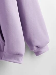 SHEIN LUNE Solid Zip Up Drawstring Hooded Sweatshirt Graduation,Back To School Outfits,Graduation,Teacher Outfits For Women,Back To School - Purple - View 3