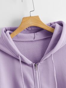 SHEIN LUNE Solid Zip Up Drawstring Hooded Sweatshirt Graduation,Back To School Outfits,Graduation,Teacher Outfits For Women,Back To School - Purple - View 4